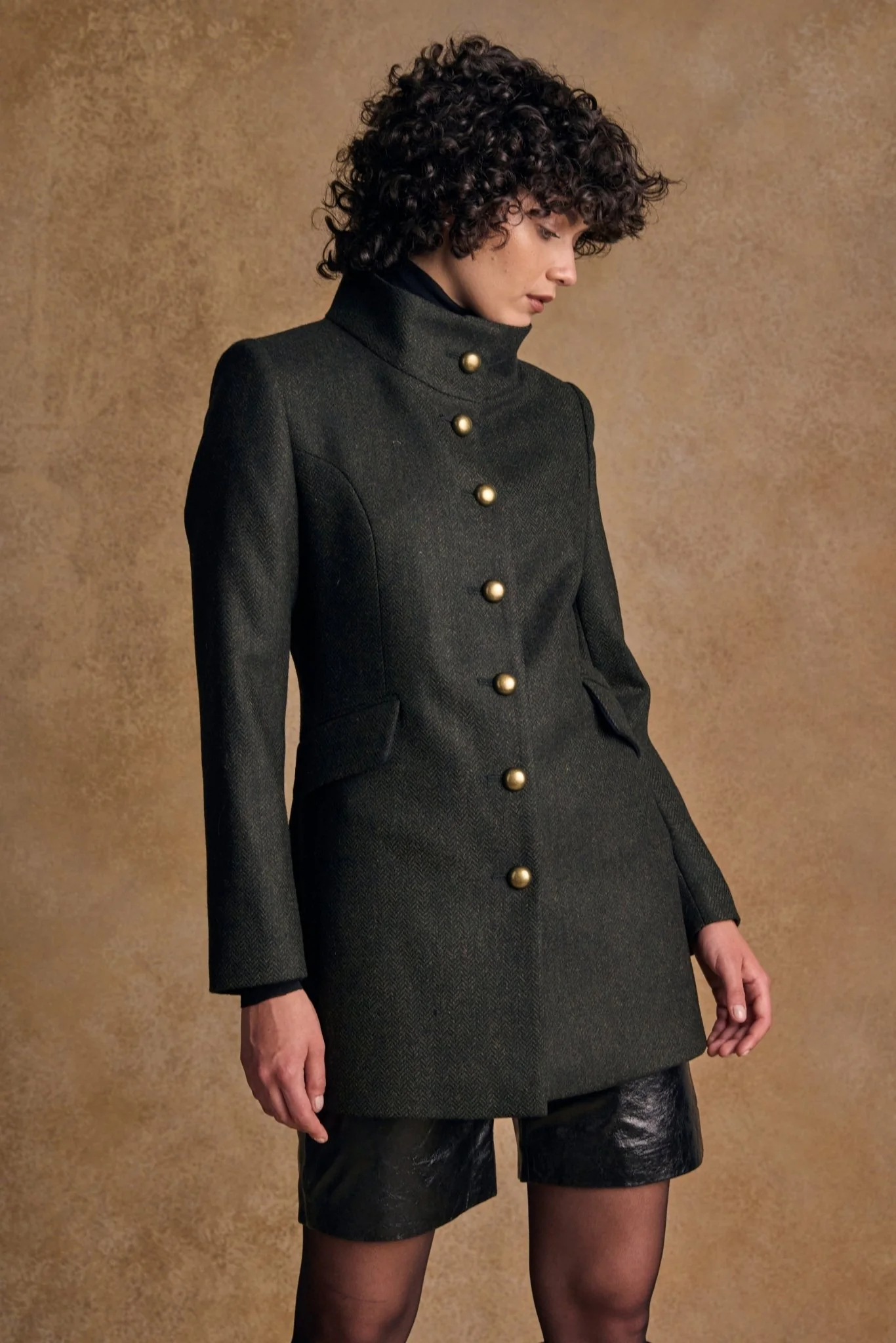 Lynn Tweed Coat - Deep Green Herringbone - Image 6