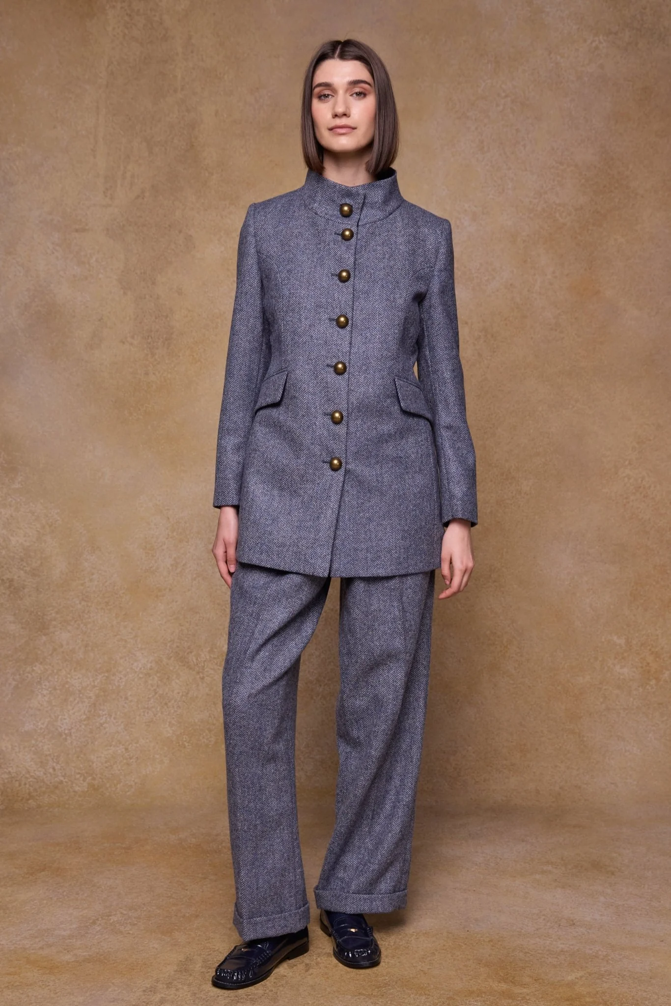 Lynn Tweed Coat - Denim Herringbone - Image 3