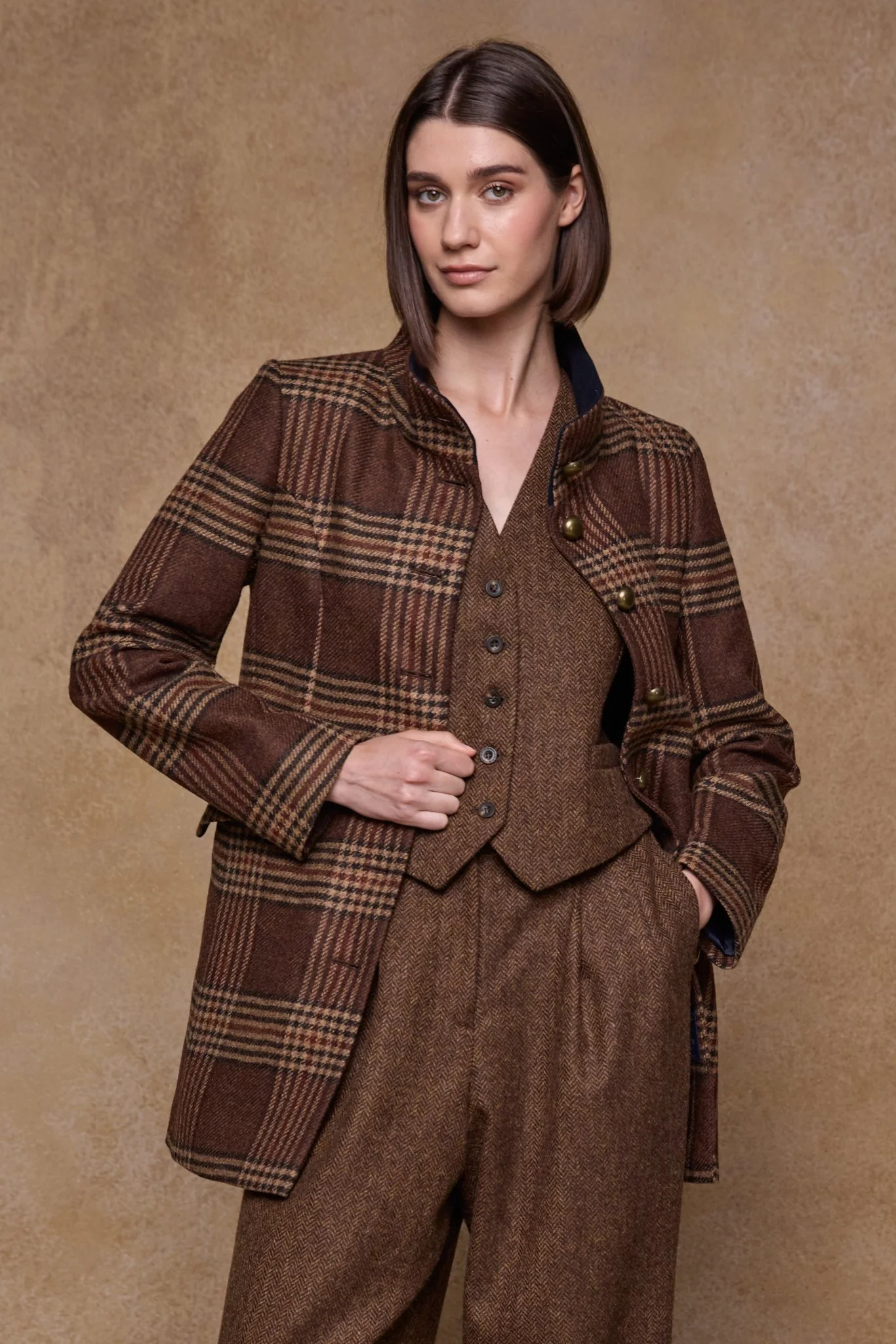 Lynn Tweed Coat - Tobacco Check - Image 2