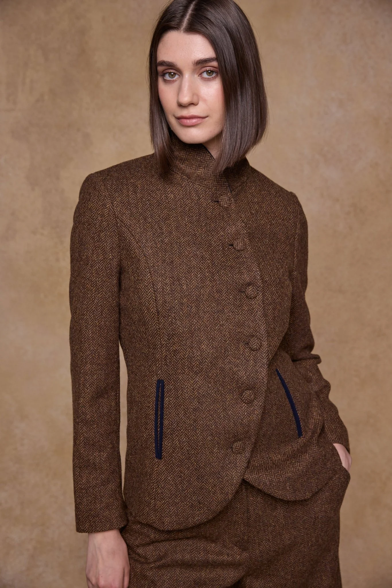 Nicole Tweed Jacket - Chestnut Herringbone - Image 2