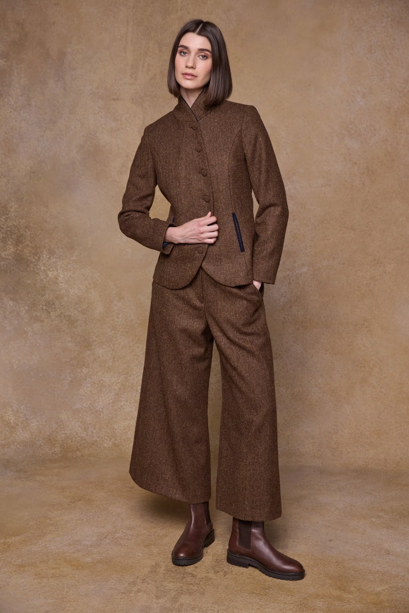 Nicole Tweed Jacket - Chestnut Herringbone - Image 6
