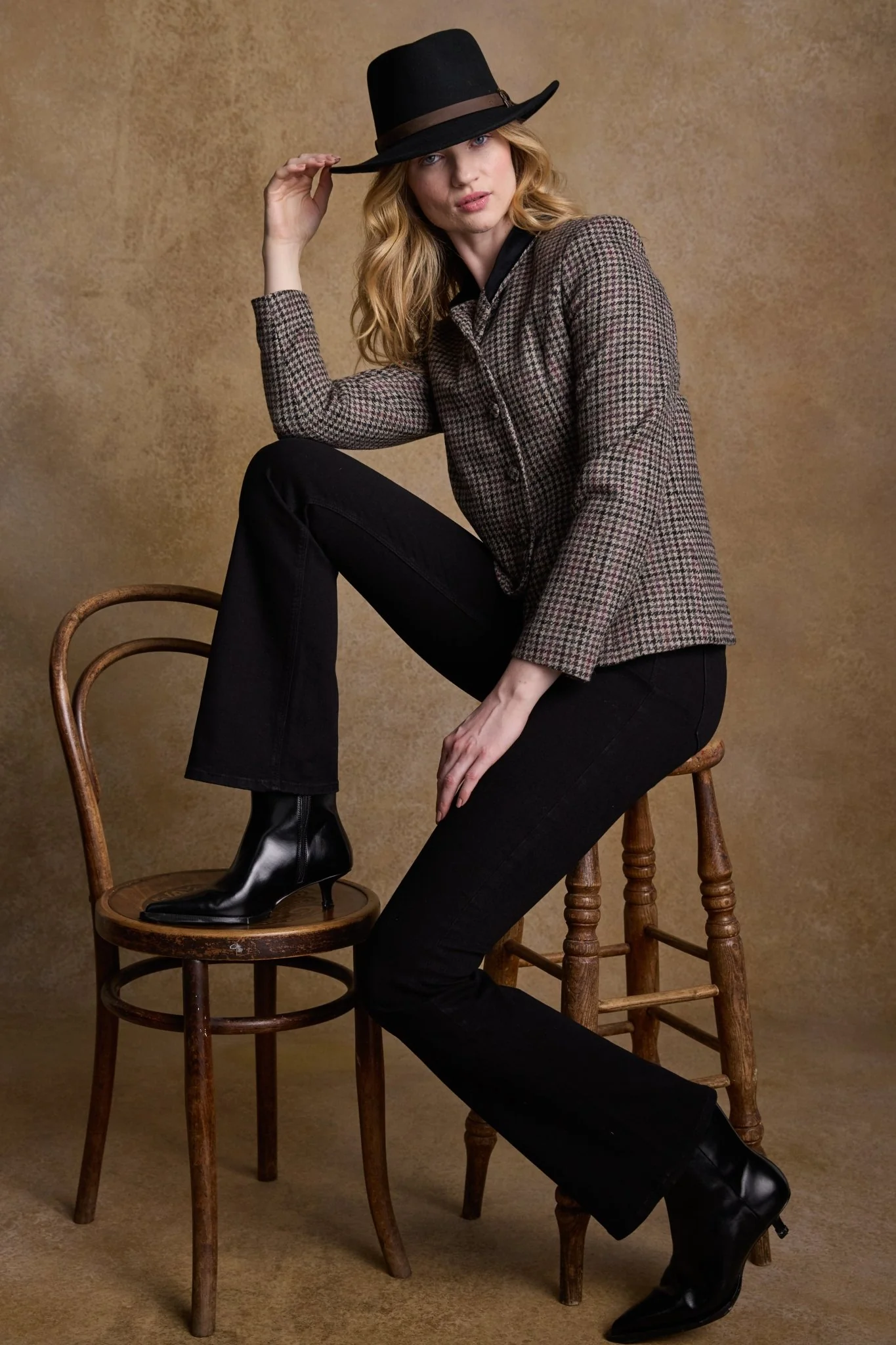 Nicole Tweed Jacket - Plum Hacking Check - Image 3