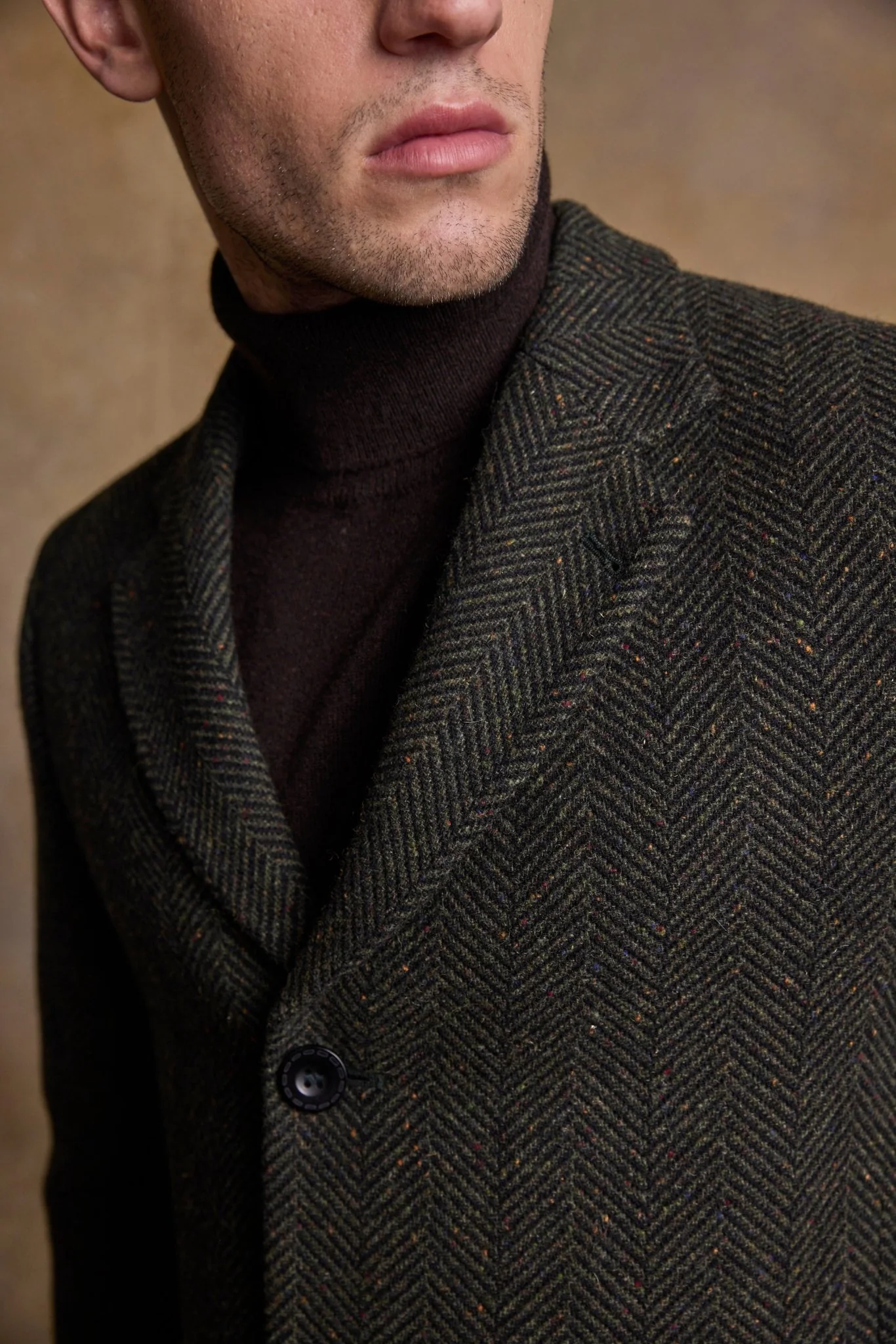Owen Tweed Coat - Donegal Pine Herringbone - Image 3