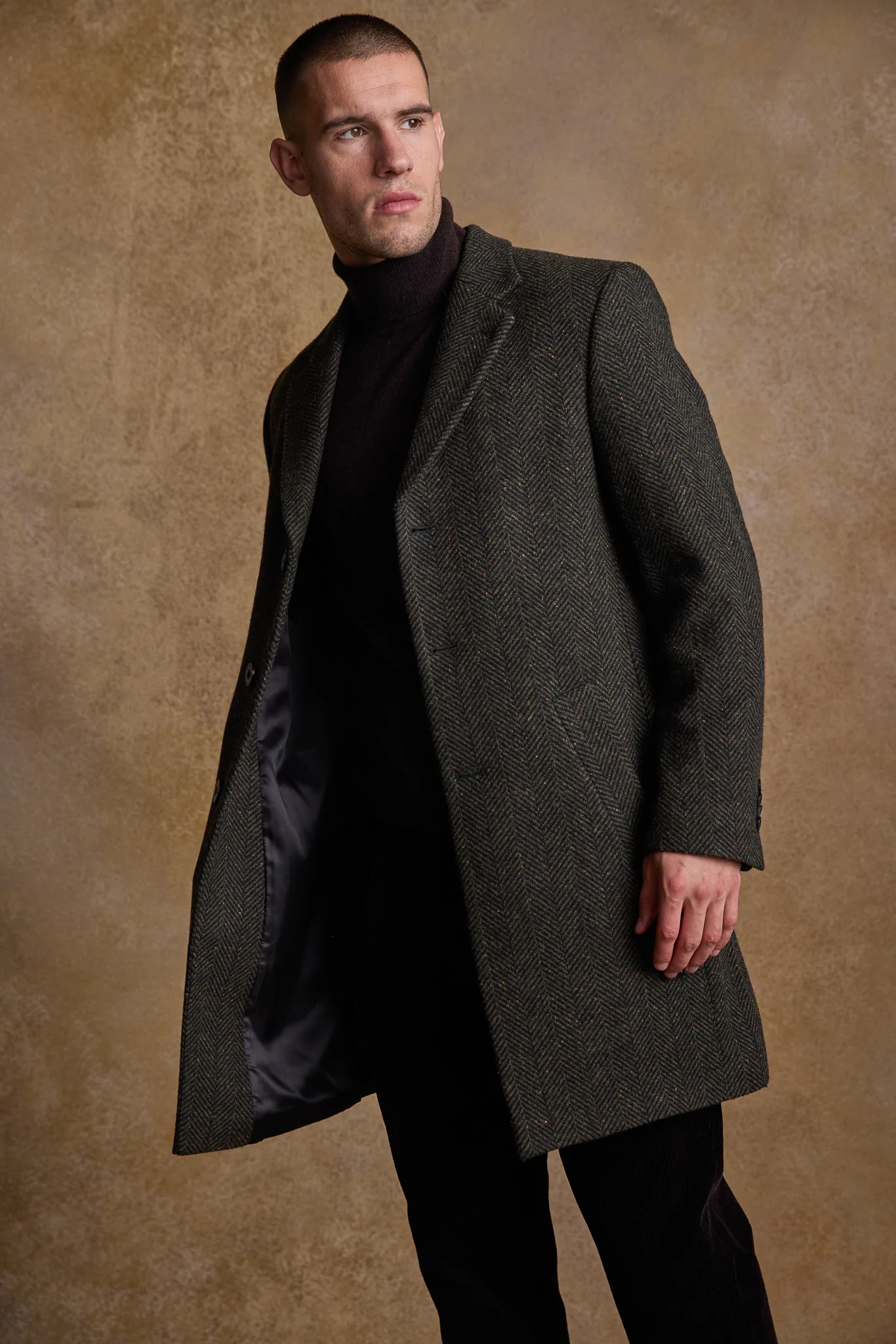 Owen Tweed Coat - Donegal Pine Herringbone - Image 4