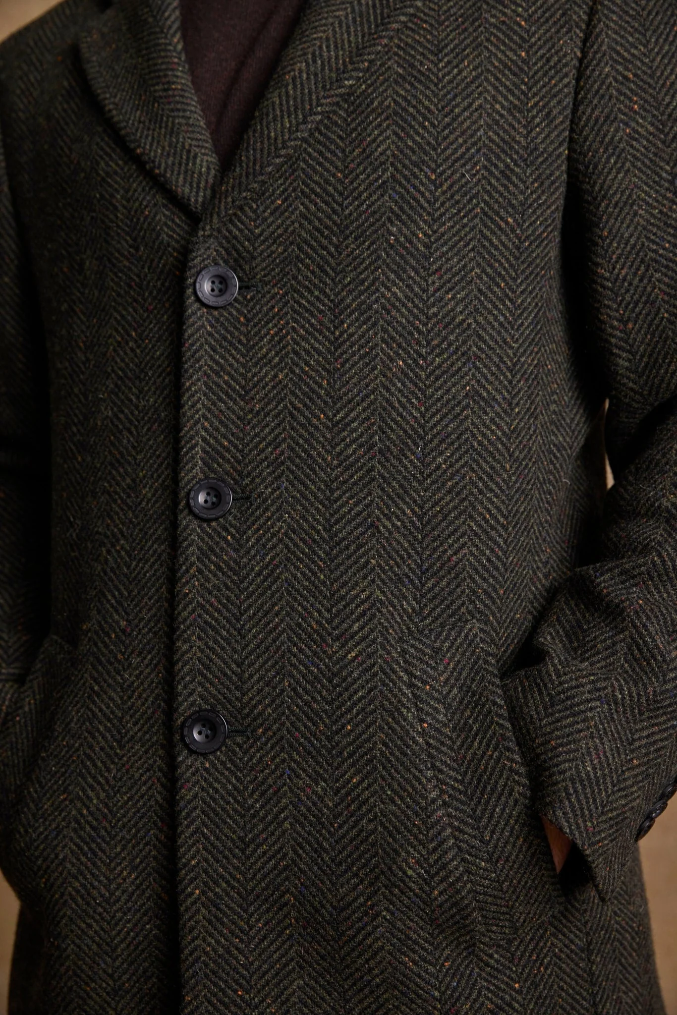Owen Tweed Coat - Donegal Pine Herringbone - Image 5