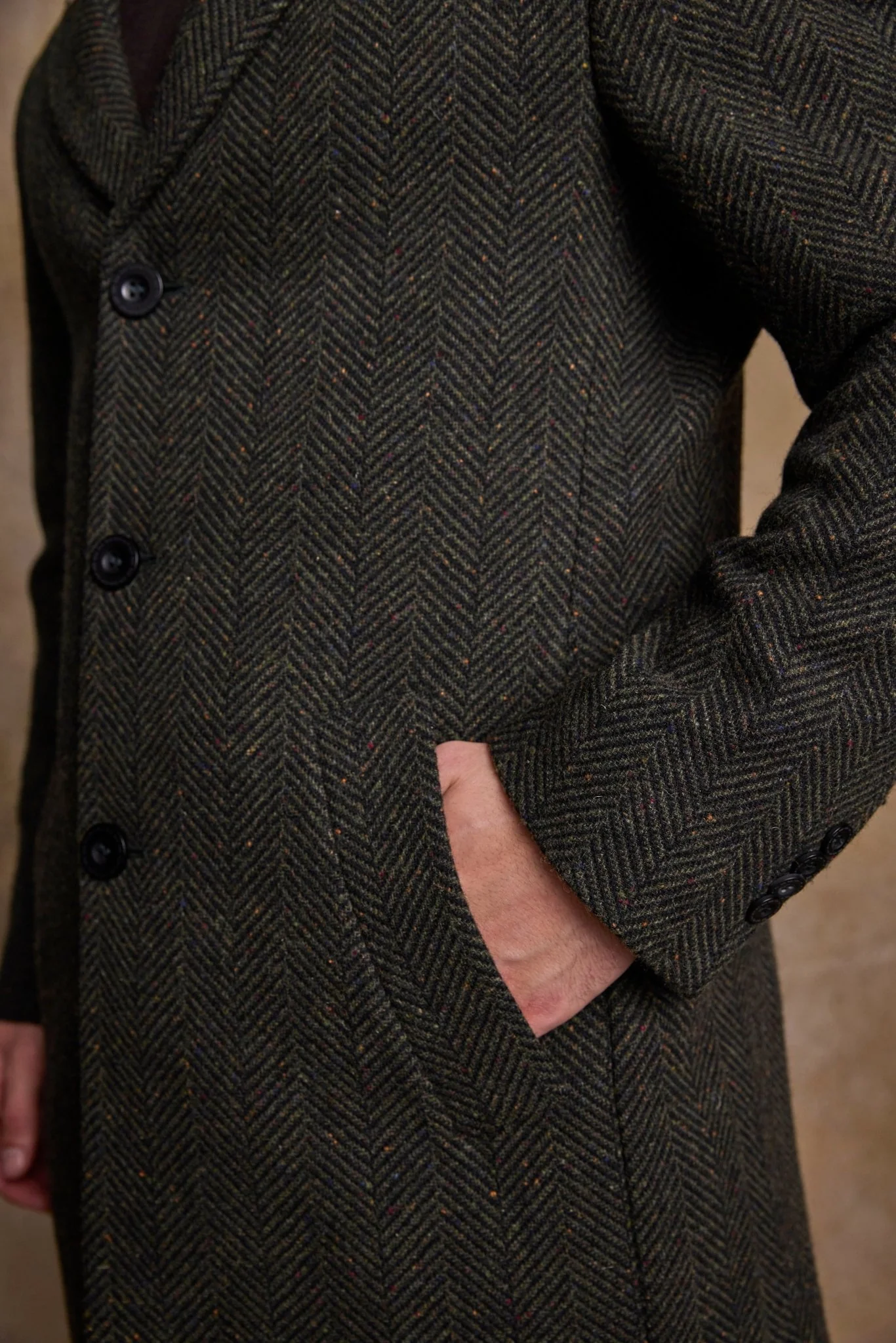 Owen Tweed Coat - Donegal Pine Herringbone - Image 7