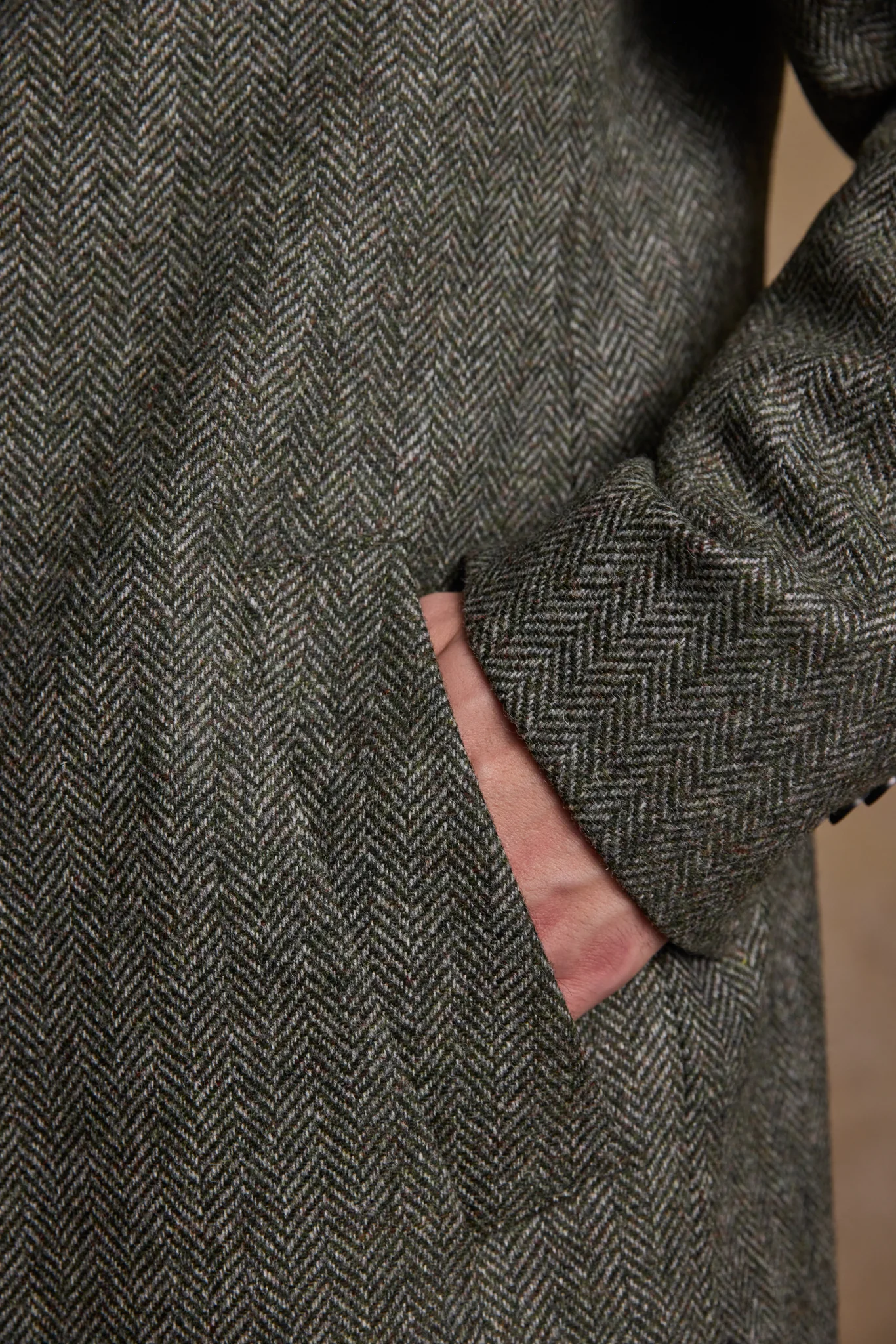 Owen Tweed Coat - Olive Herringbone - Image 7
