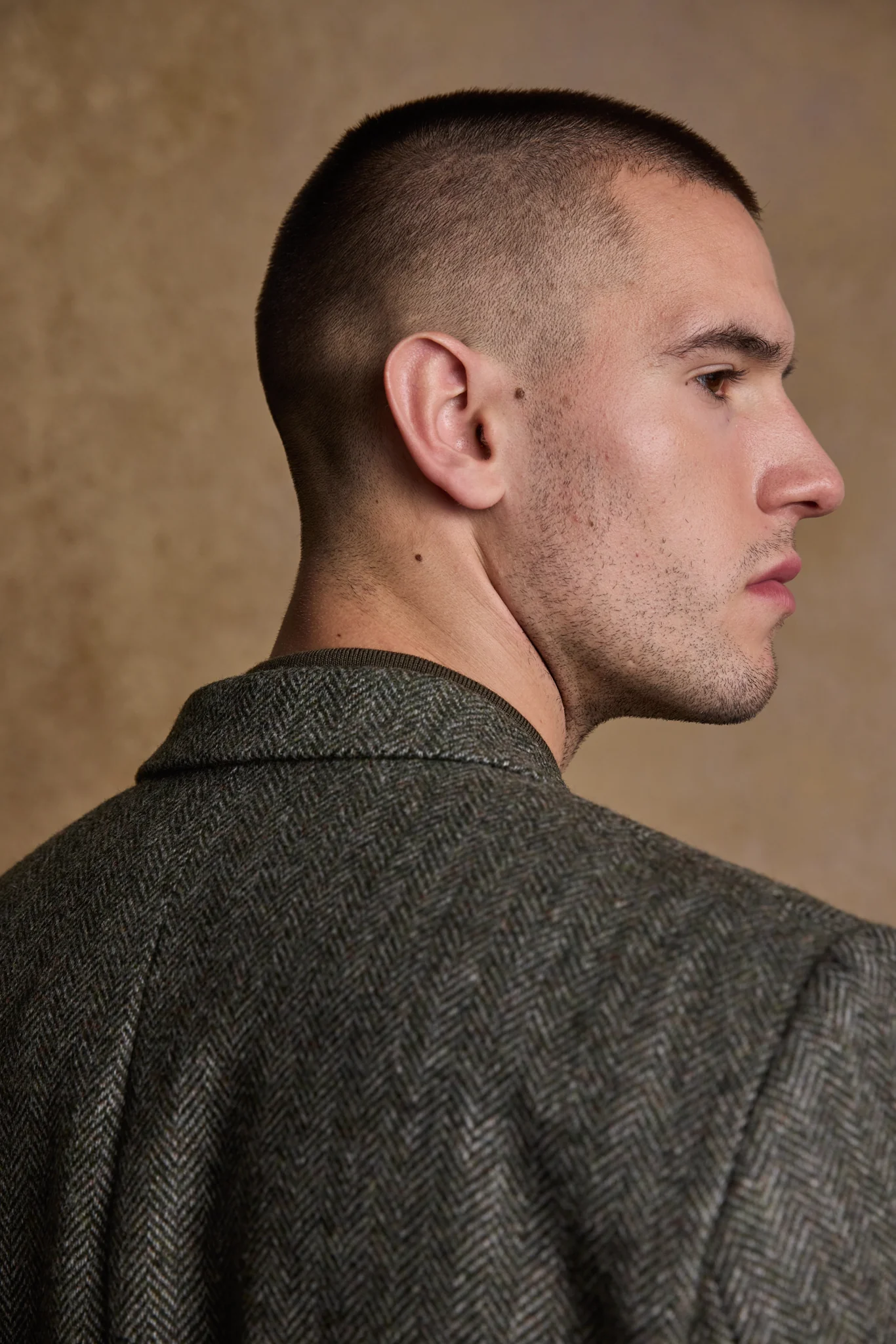 Owen Tweed Coat - Olive Herringbone - Image 8