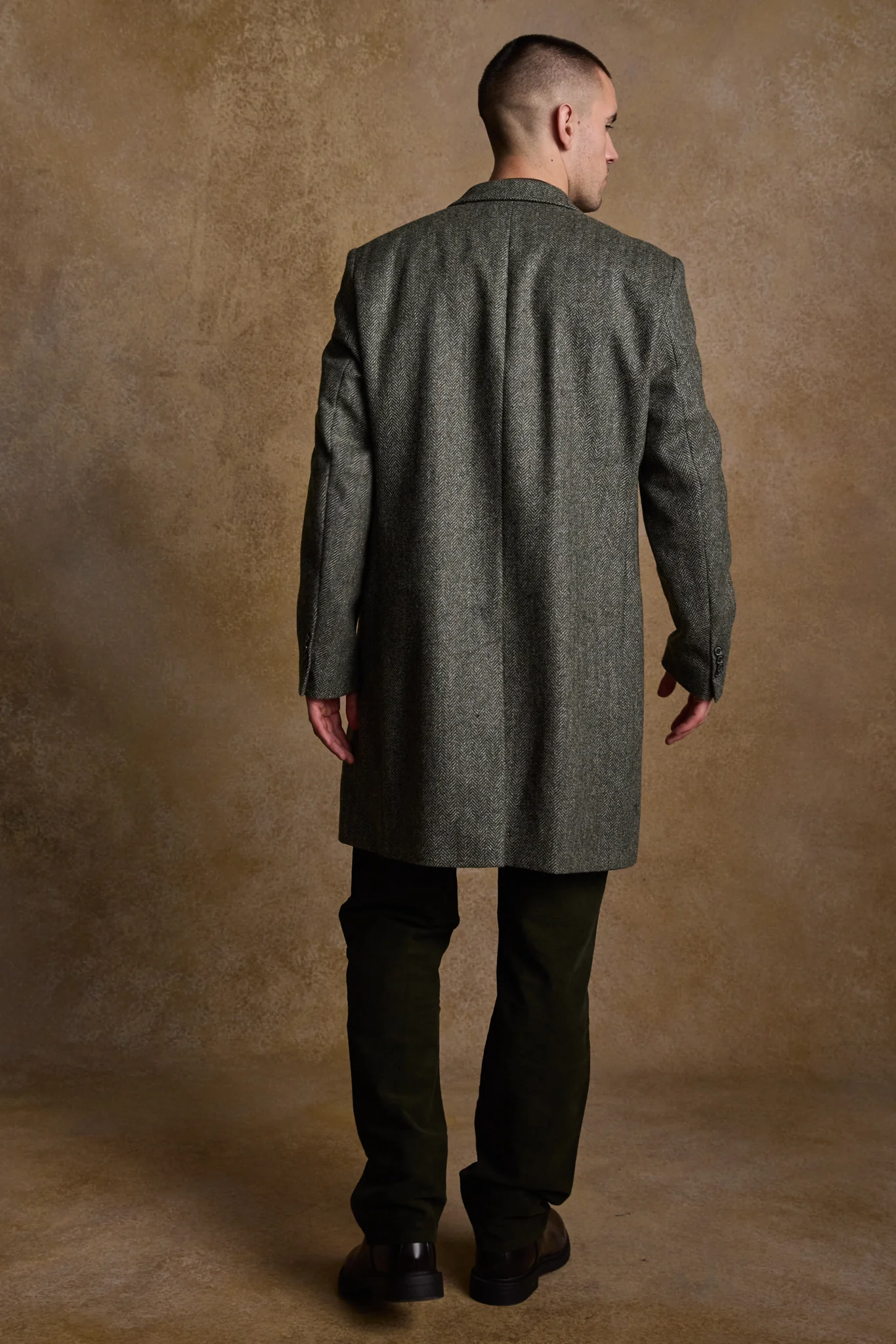 Owen Tweed Coat - Olive Herringbone - Image 9