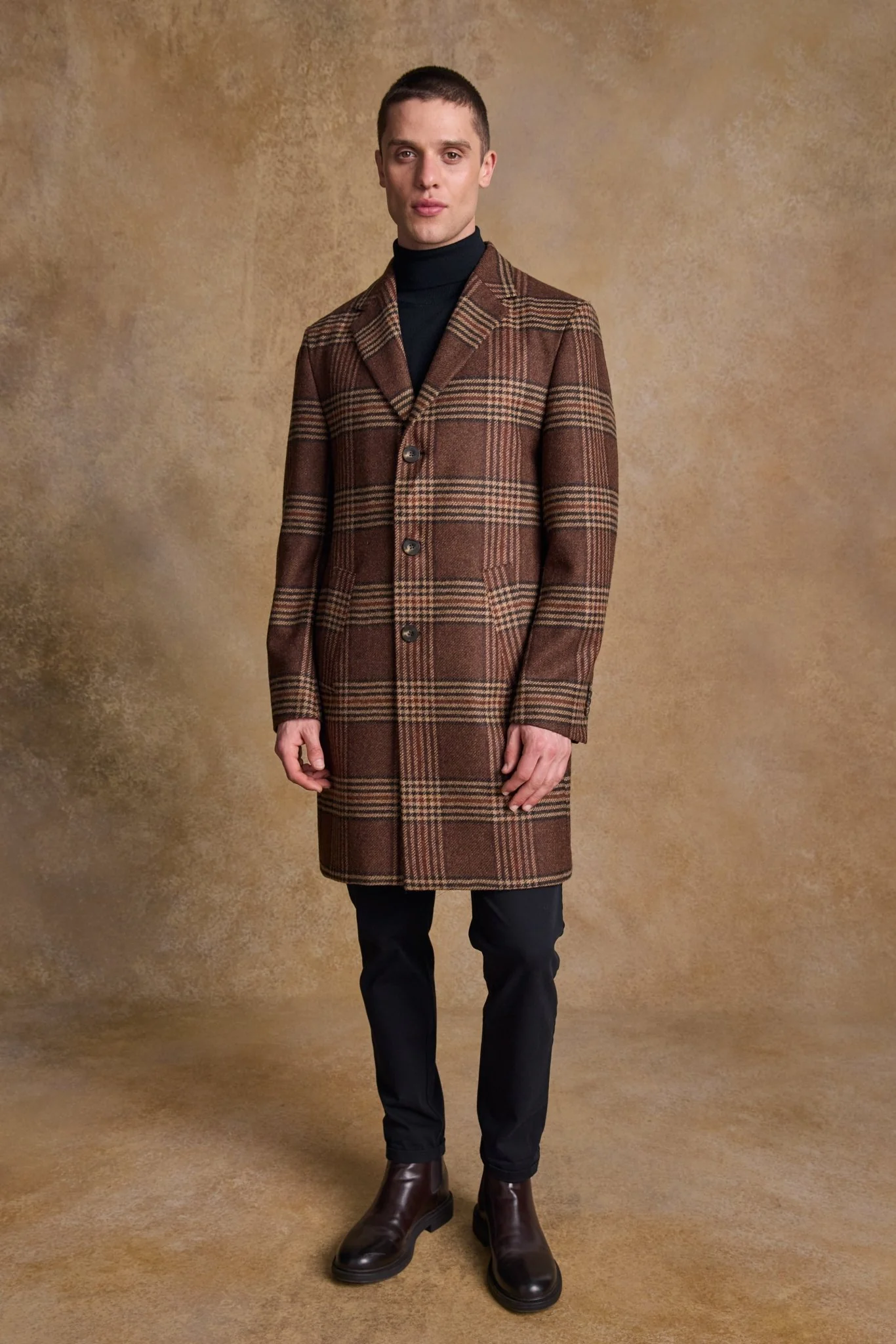 Owen Wool Coat - Tobacco Check - Image 2