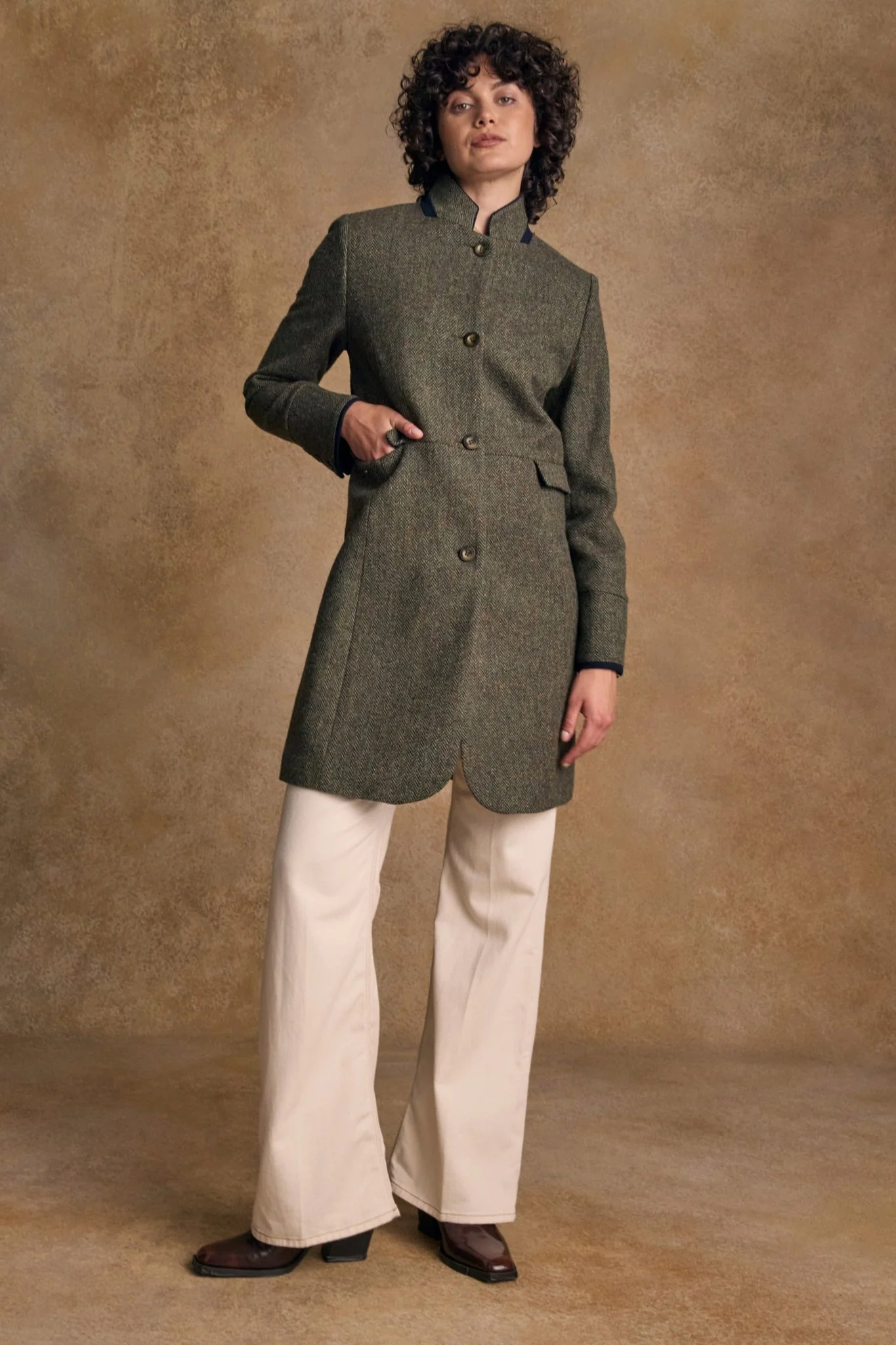 Pamela Tweed Coat - Donegal Moss Herringbone - Image 4
