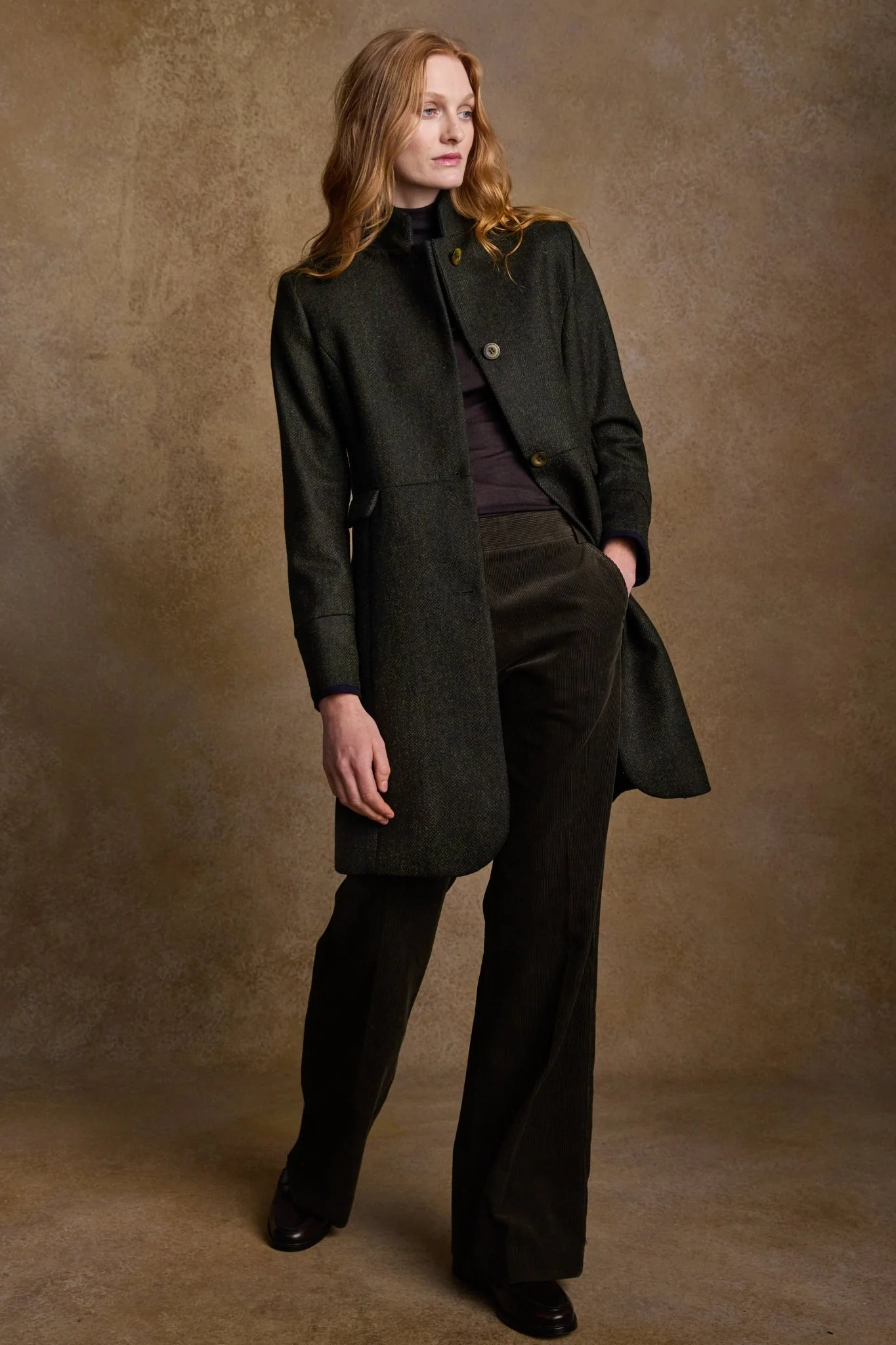 Pamela Tweed Coat - Green Herringbone - Image 4