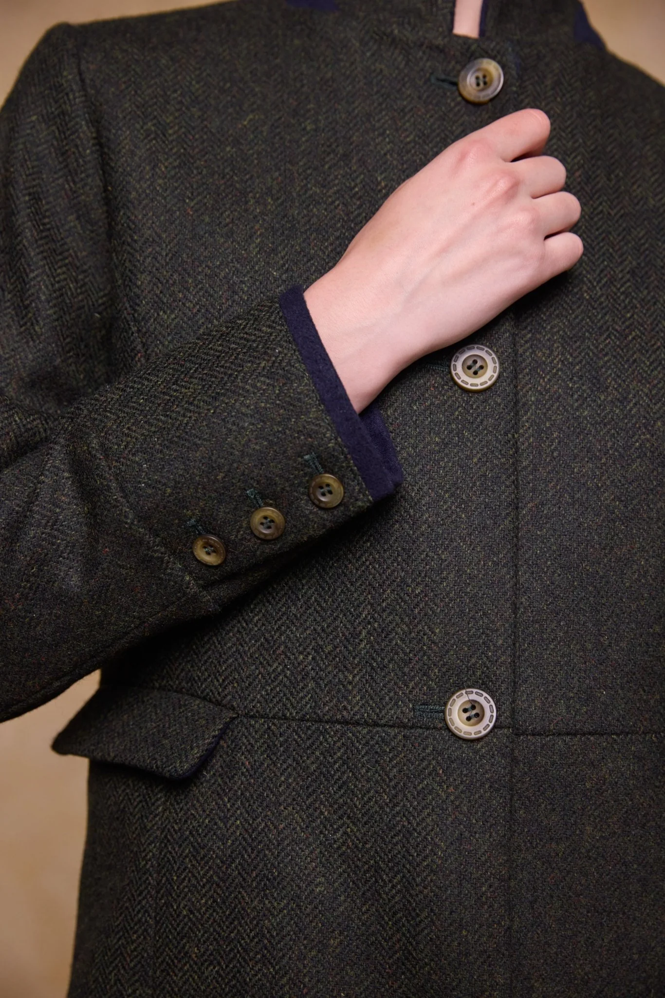Pamela Tweed Coat - Green Herringbone - Image 5