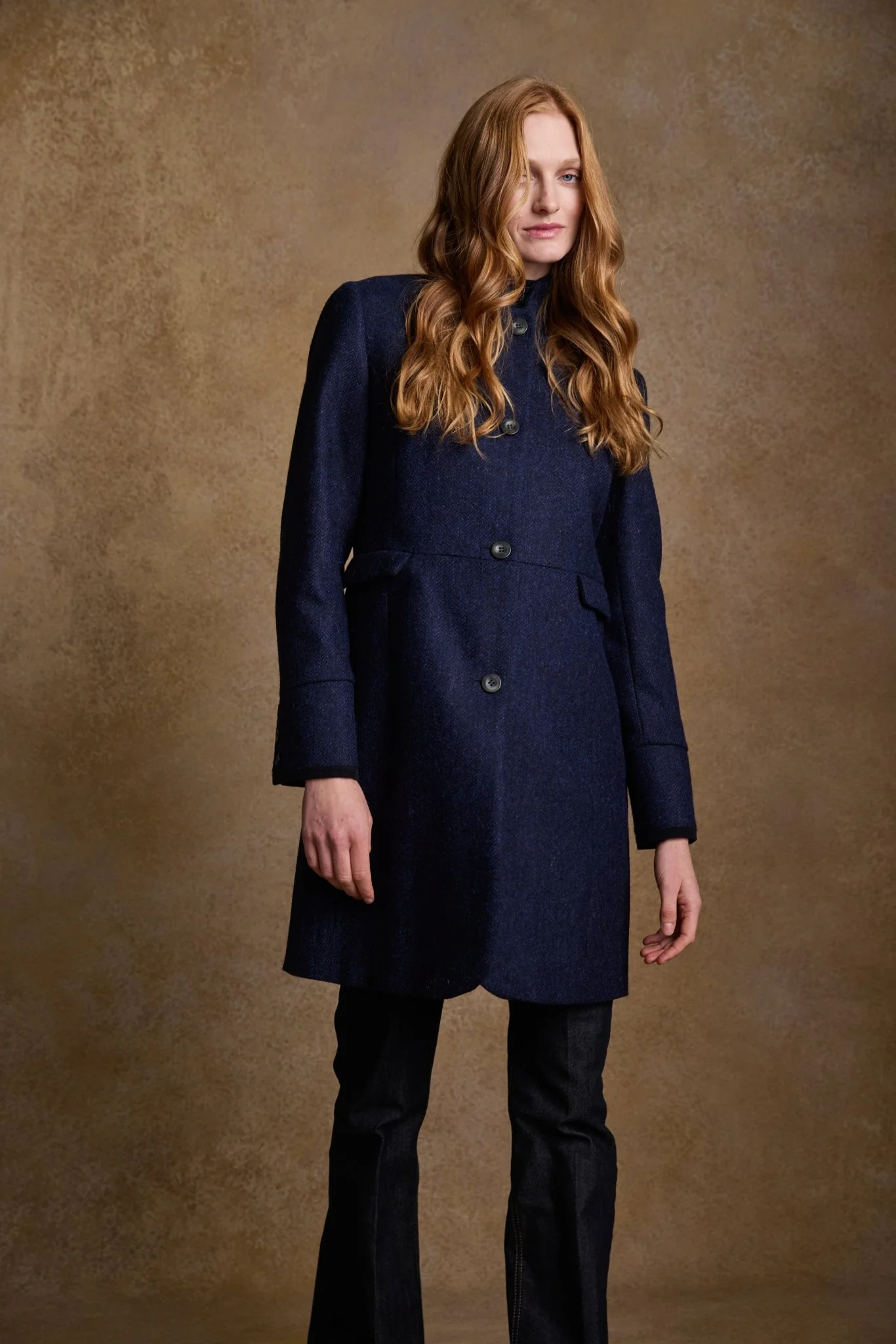 Pamela Tweed Coat - Navy Herringbone - Image 8