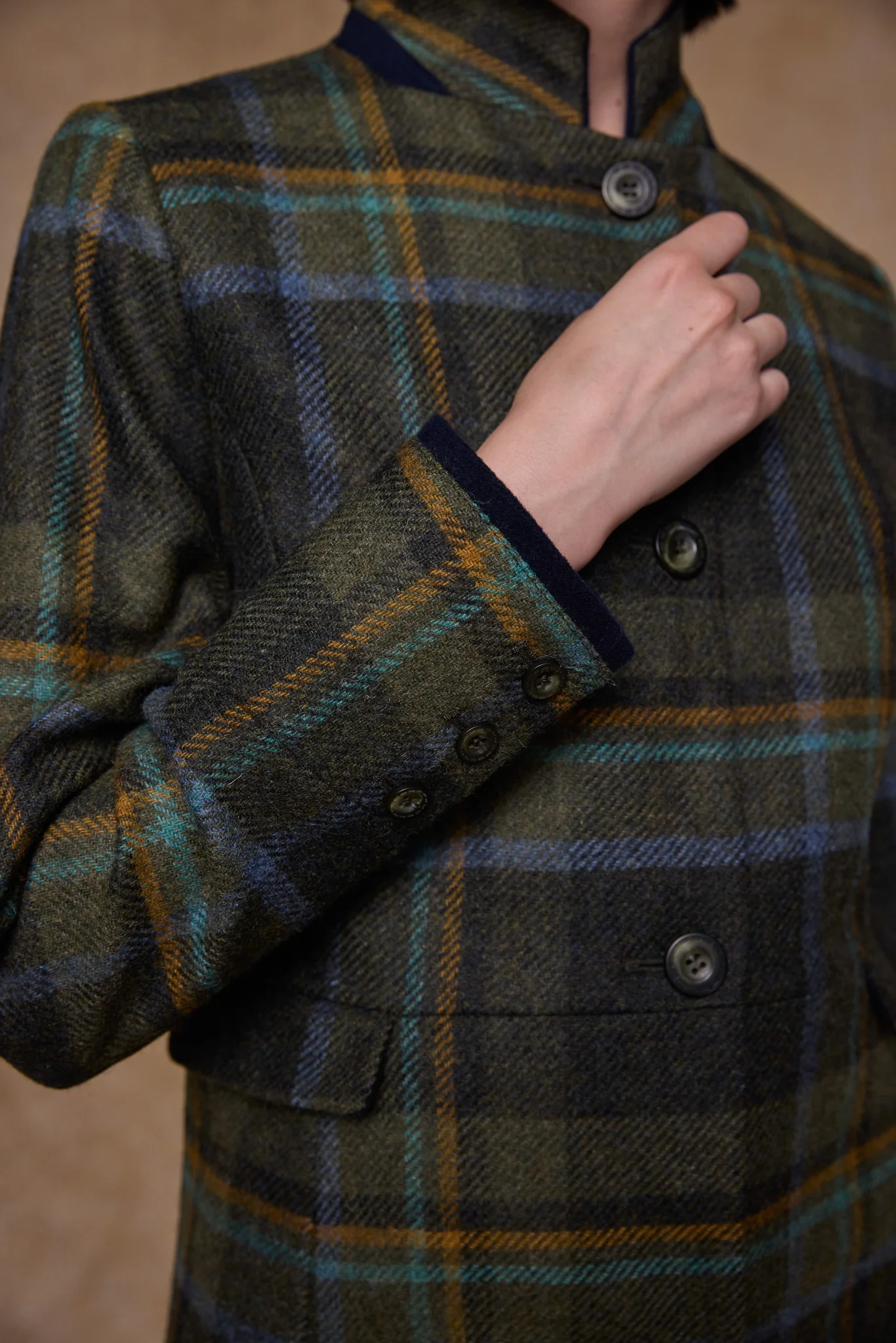 Pamela Tweed Coat - Sage & Emerald Check - Image 3
