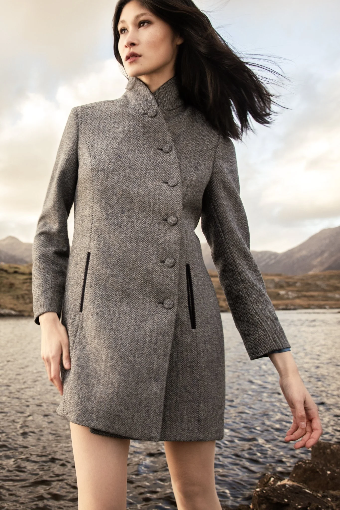Robin Tweed Coat - Denim Herringbone