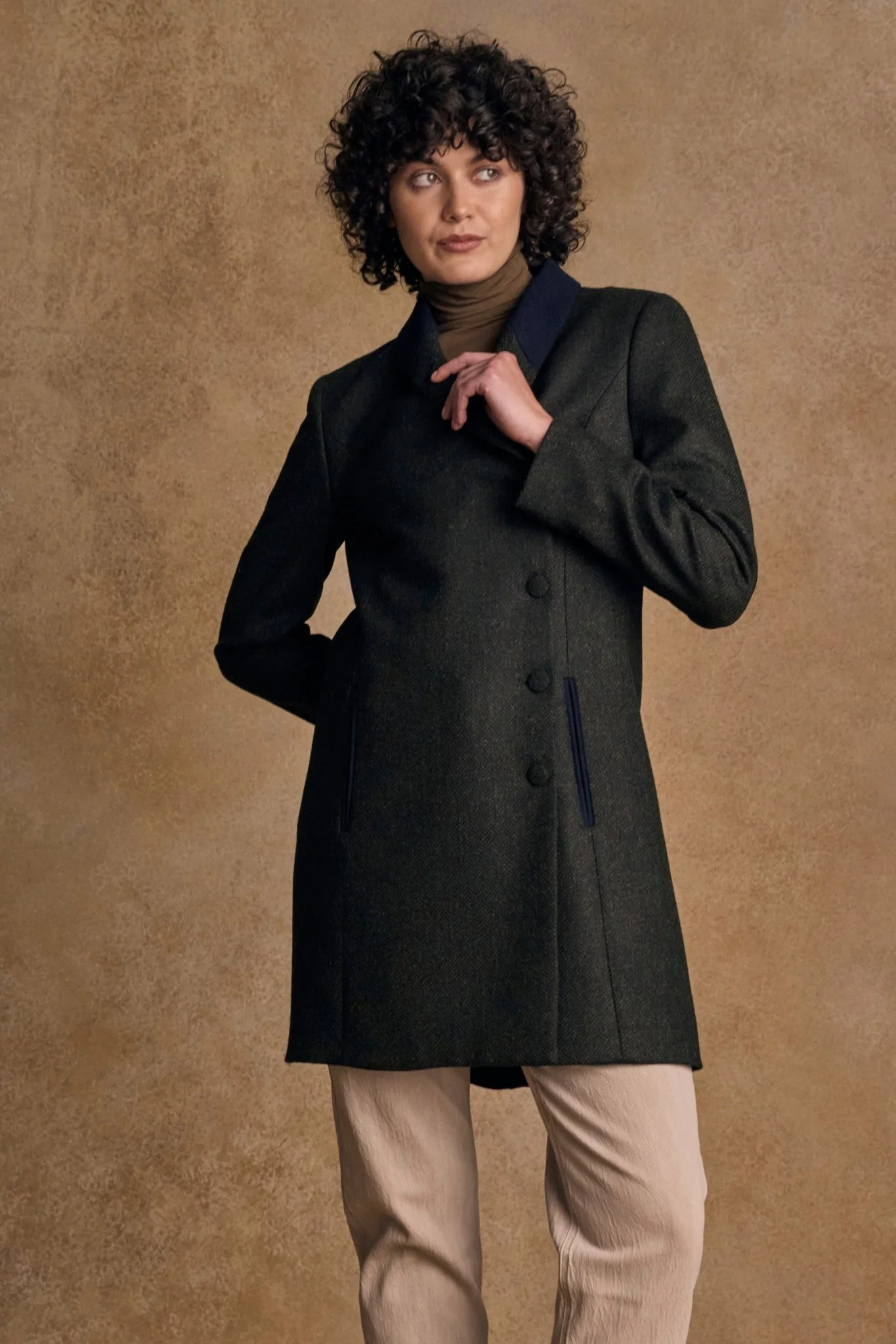 Robin Tweed Coat - Deep Green Herringbone - Image 6