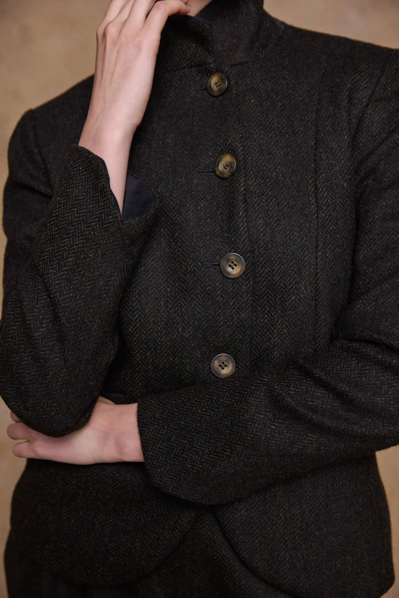 Sasha Tweed Jacket - Green Herringbone - Image 3