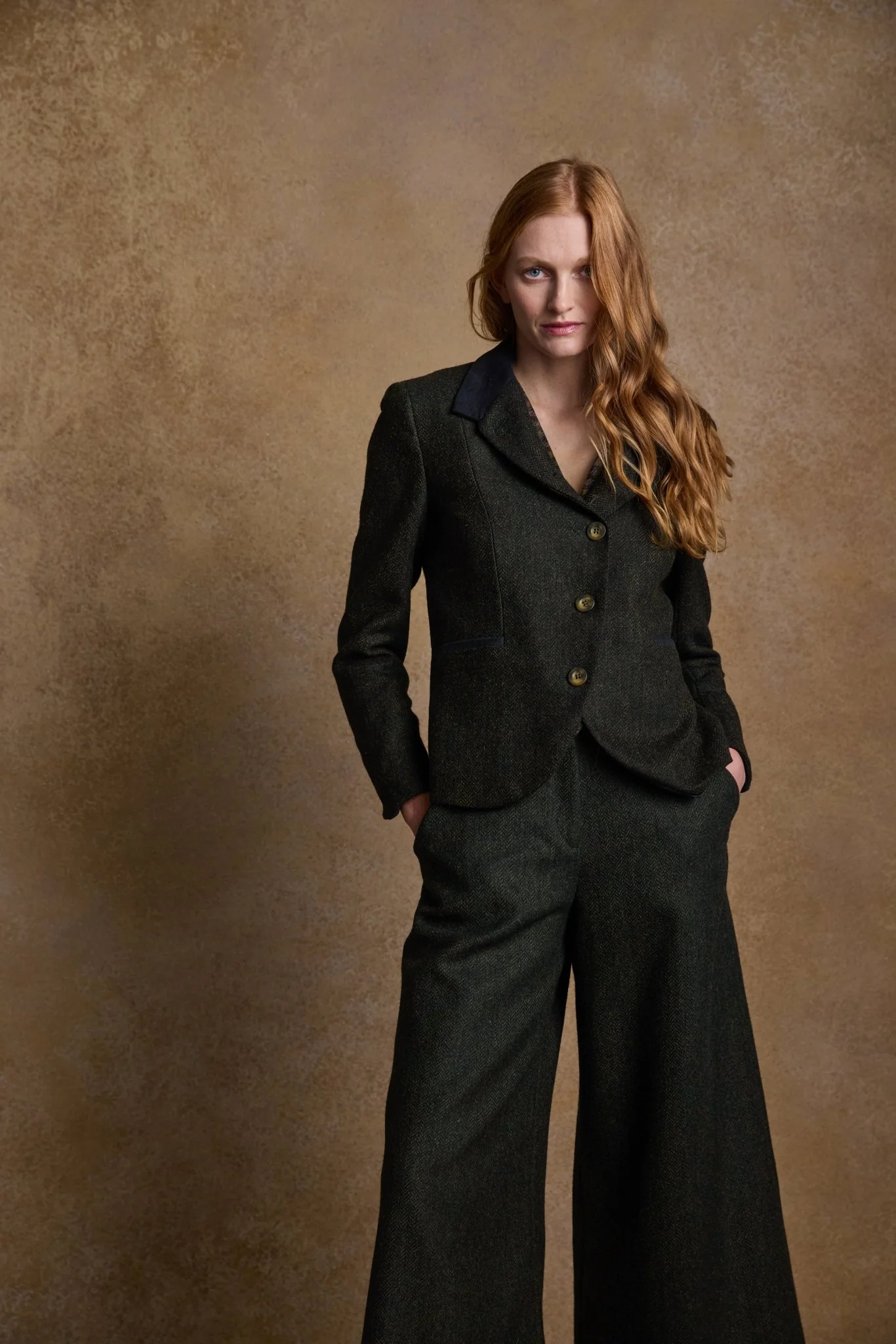 Sasha Tweed Jacket - Green Herringbone - Image 4