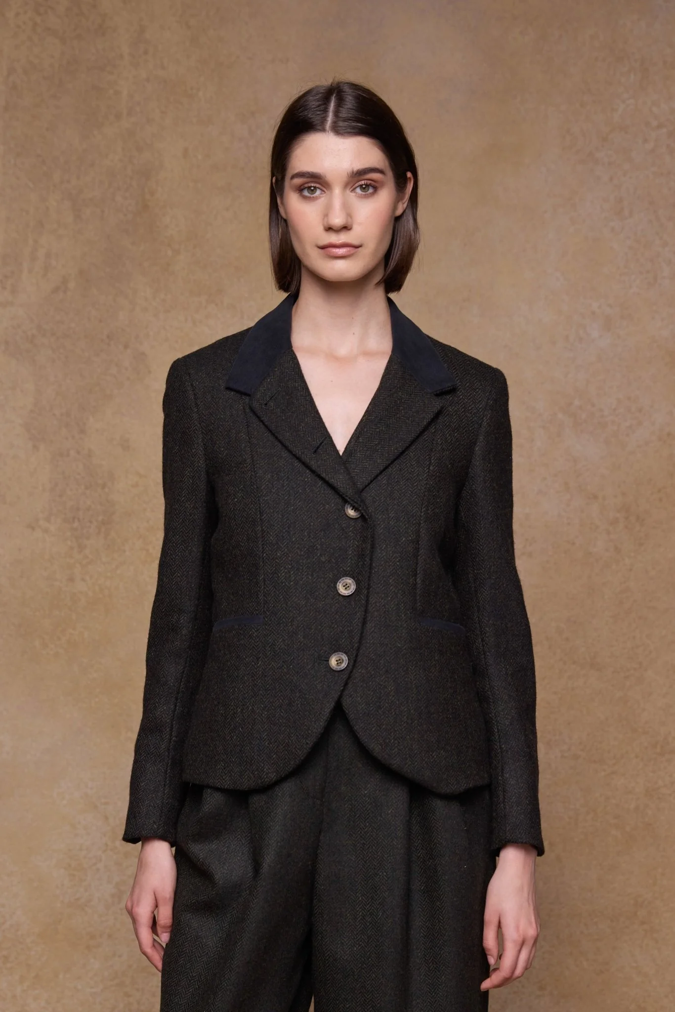 Sasha Tweed Jacket - Green Herringbone - Image 5