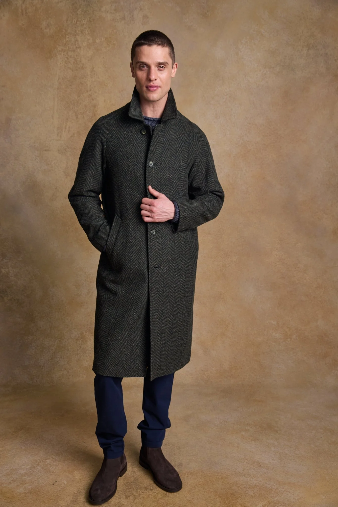 Sean Tweed Coat - Donegal Pine Herringbone - Image 6