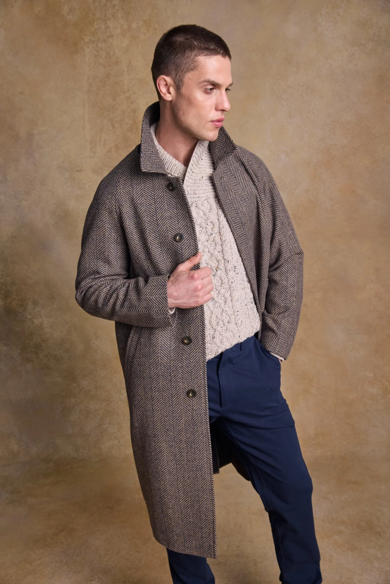 Sean Tweed Coat - Donegal Wheat Herringbone - Image 3