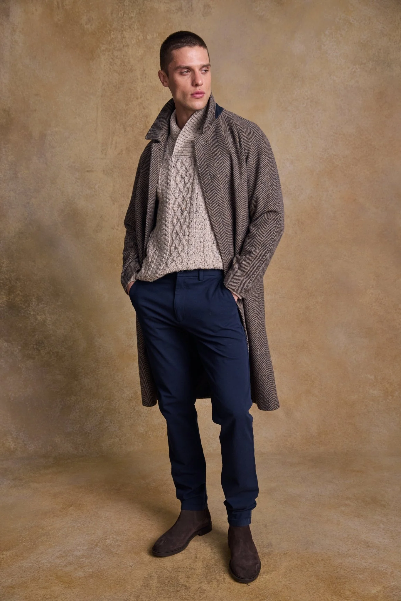 Sean Tweed Coat - Donegal Wheat Herringbone - Image 4