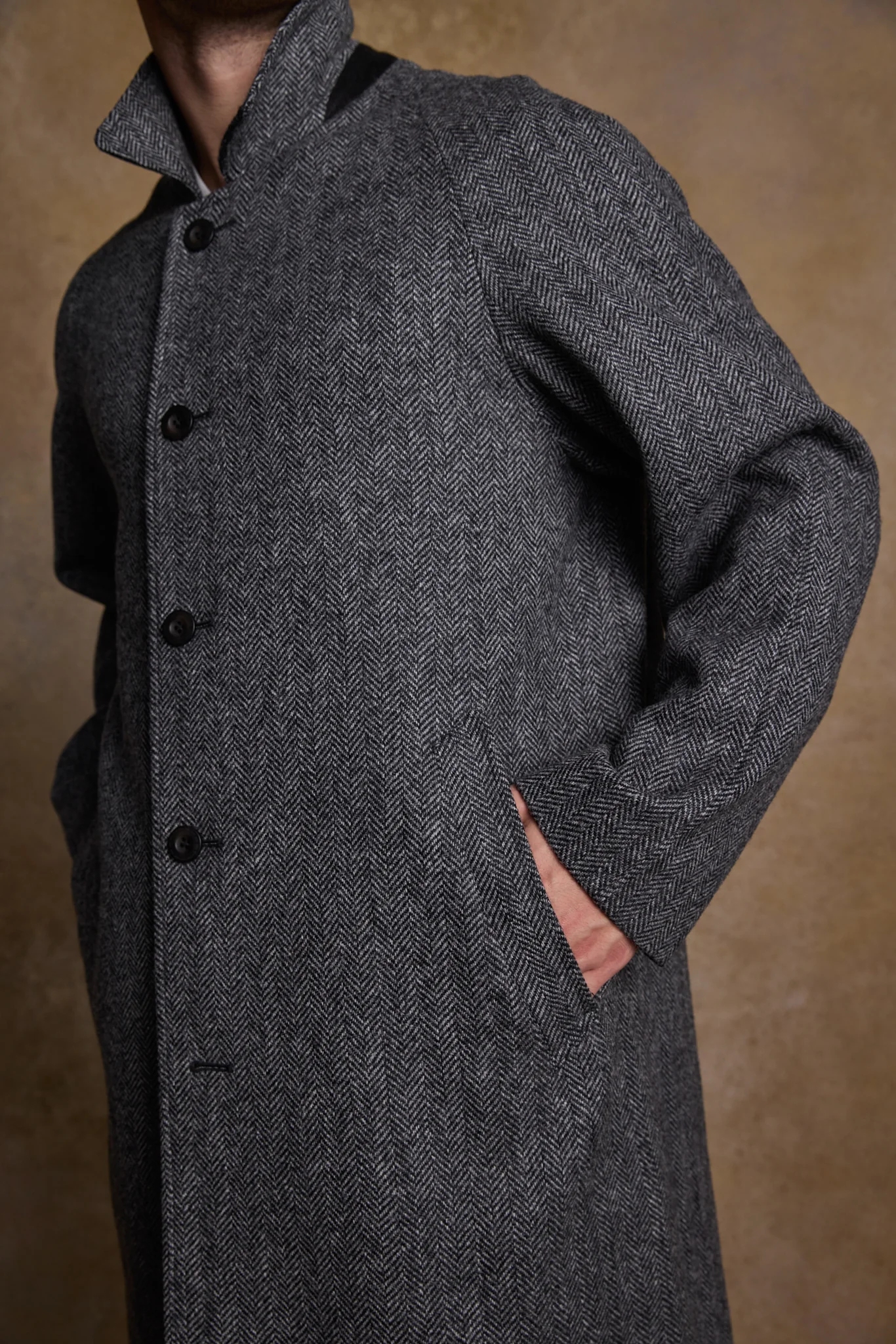 Sean Tweed Coat - Charcoal Herringbone - Image 3