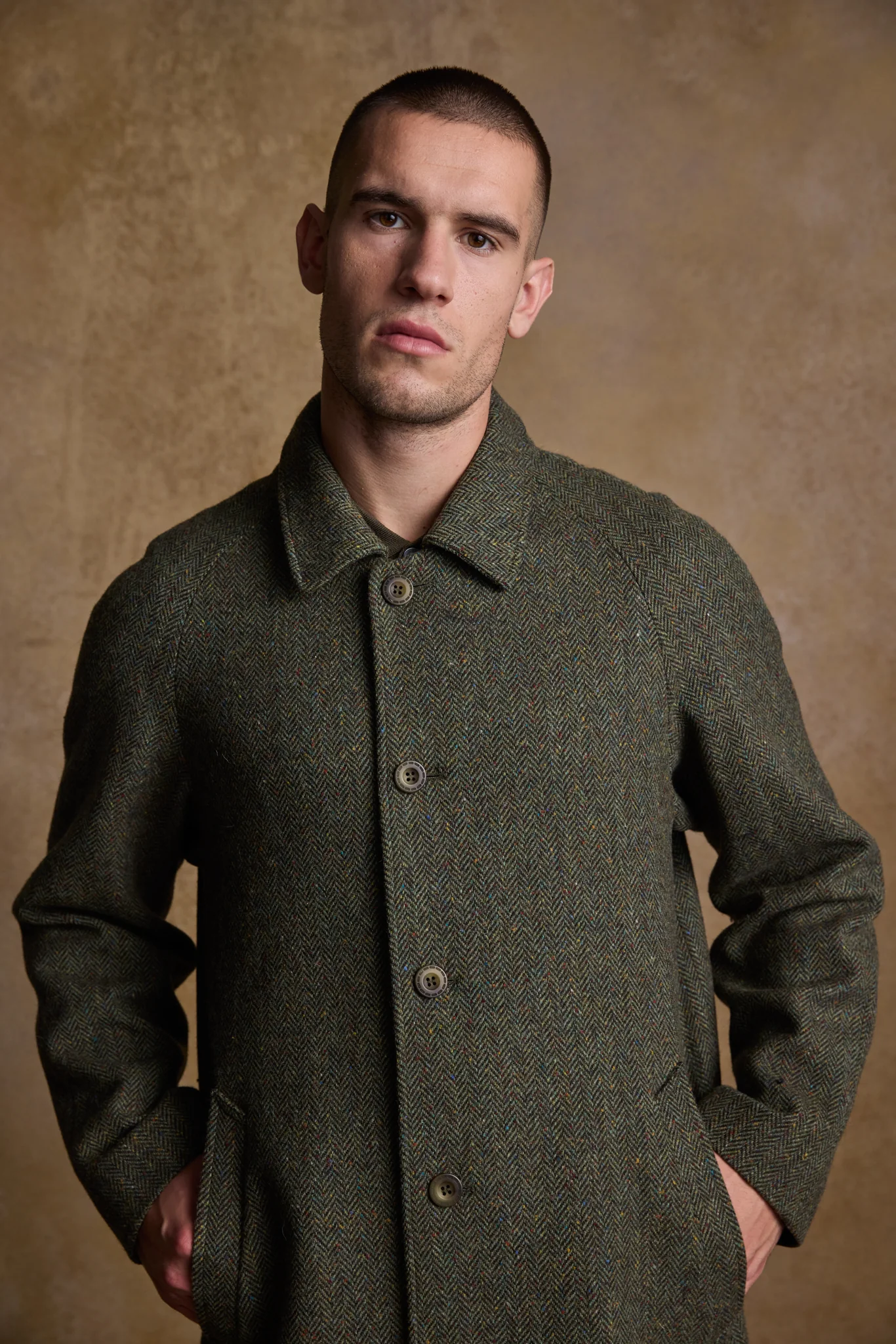 Sean Tweed Coat - Donegal Moss Herringbone - Image 5