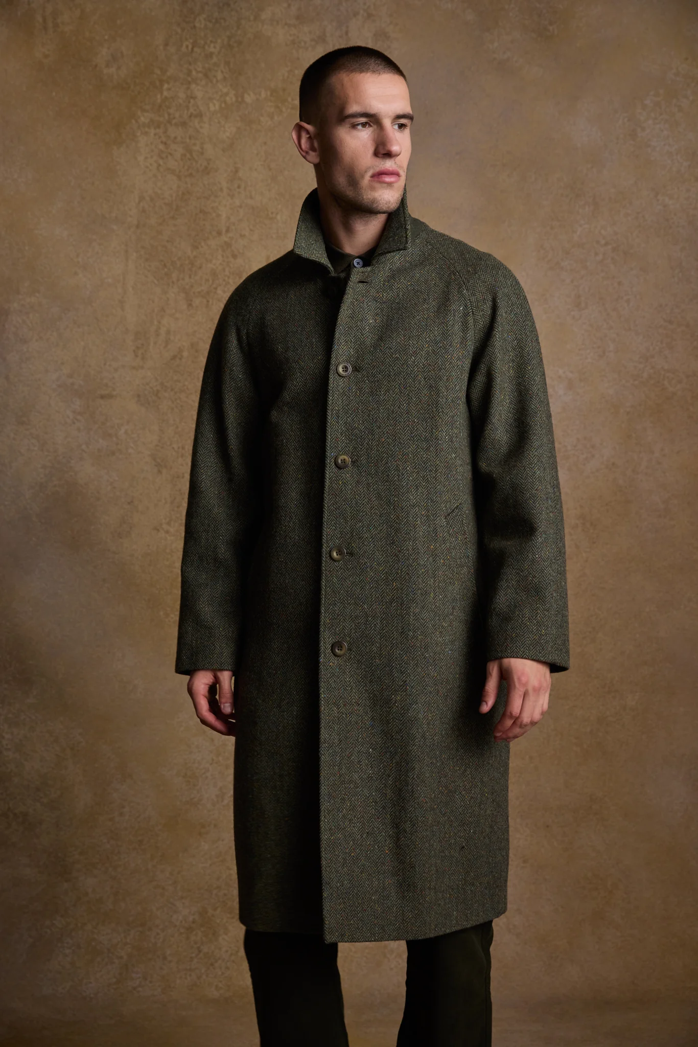 Sean Tweed Coat - Donegal Moss Herringbone - Image 7