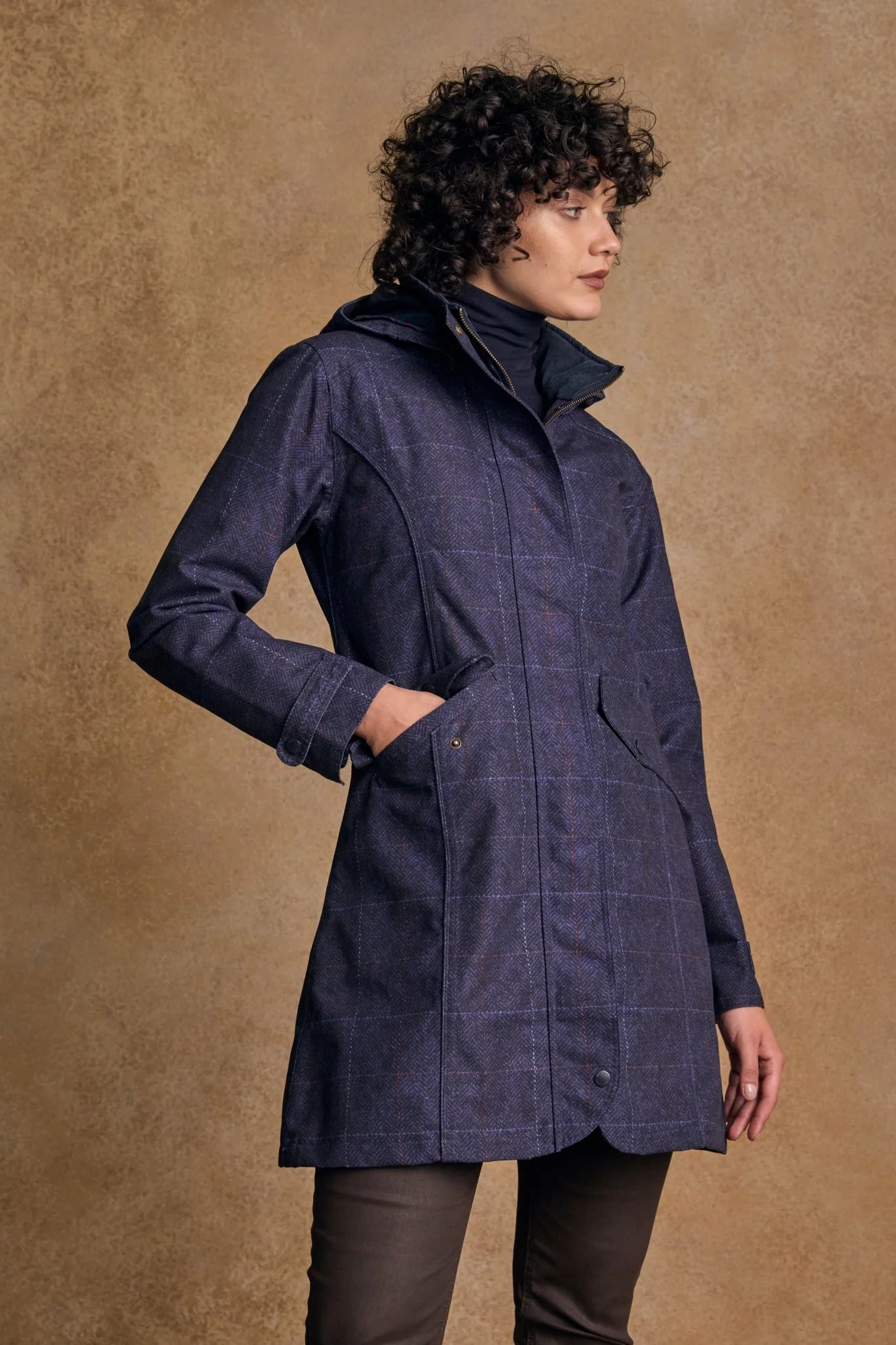 Sophia Waterproof Jacket - Navy Windowpane - Image 3
