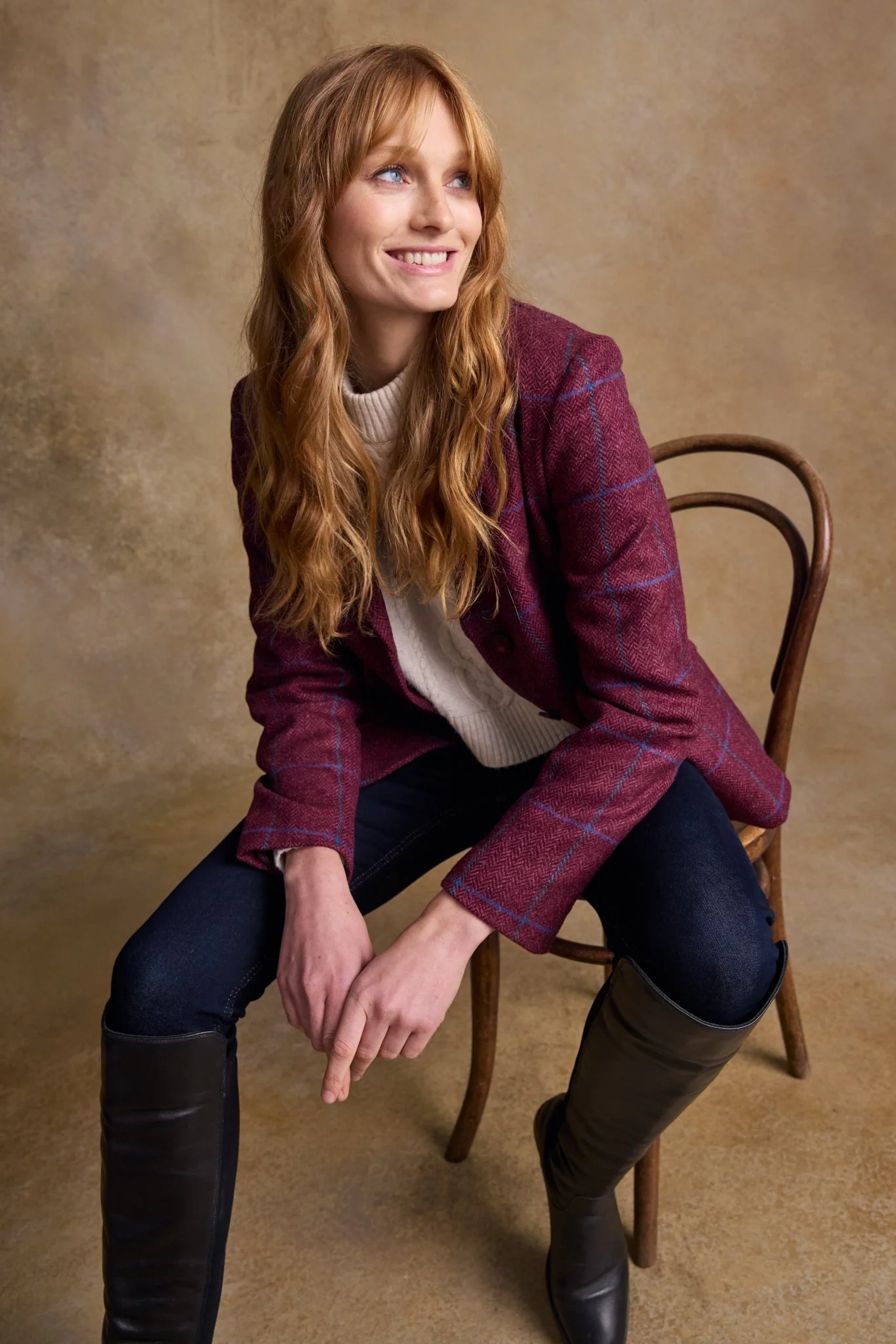 Tara Tweed Hacking Jacket - Rose Herringbone Check - Image 4