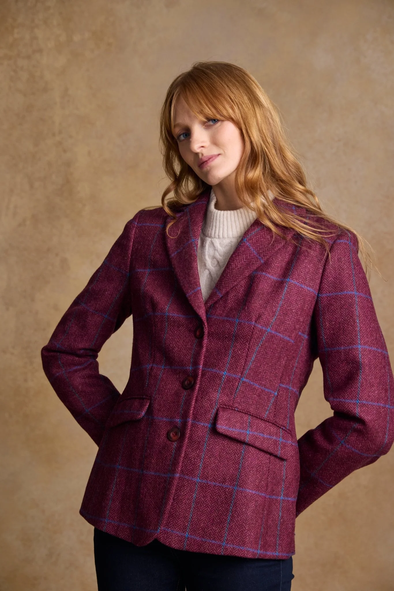 Tara Tweed Hacking Jacket - Rose Herringbone Check - Image 6