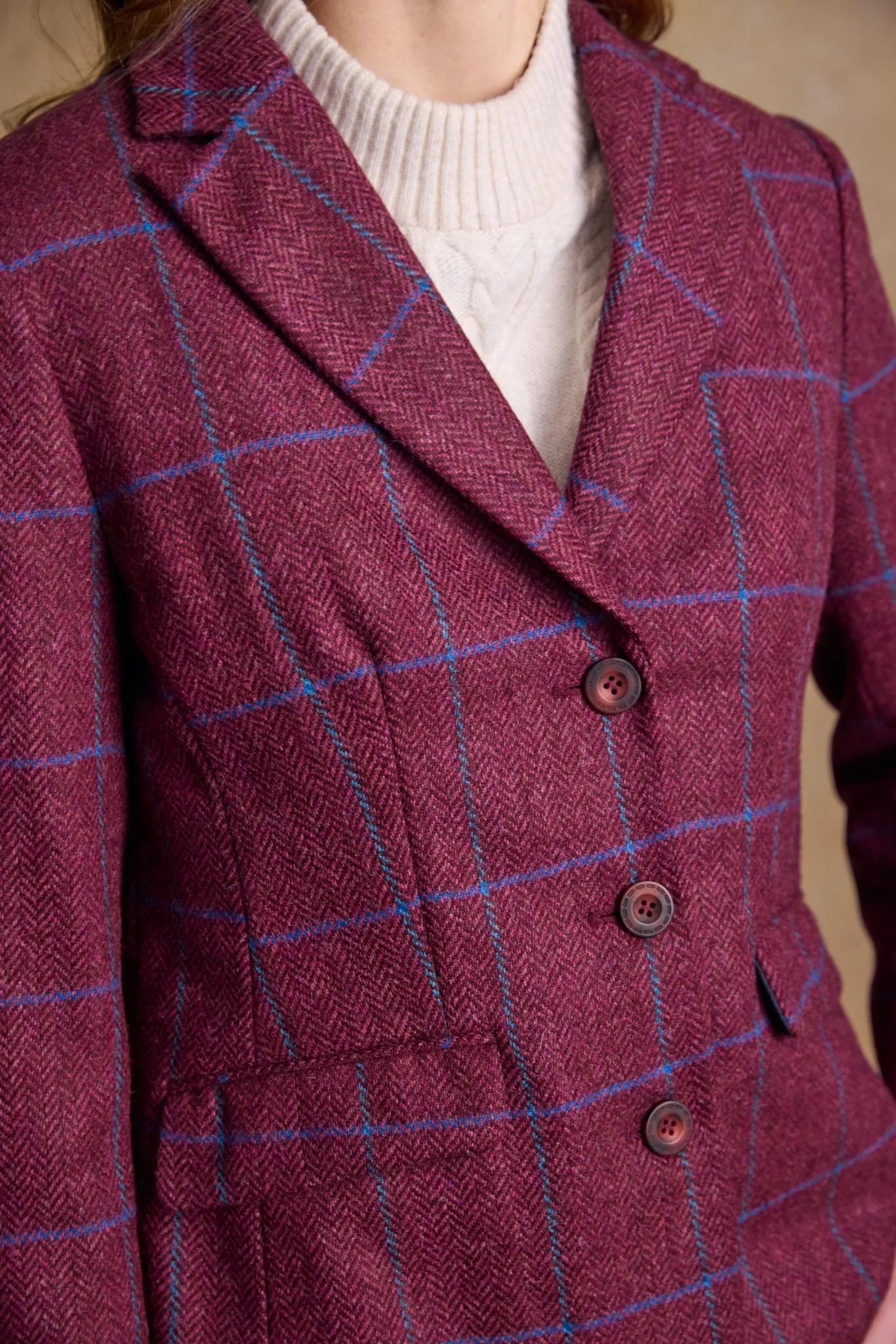 Tara Tweed Hacking Jacket - Rose Herringbone Check - Image 7
