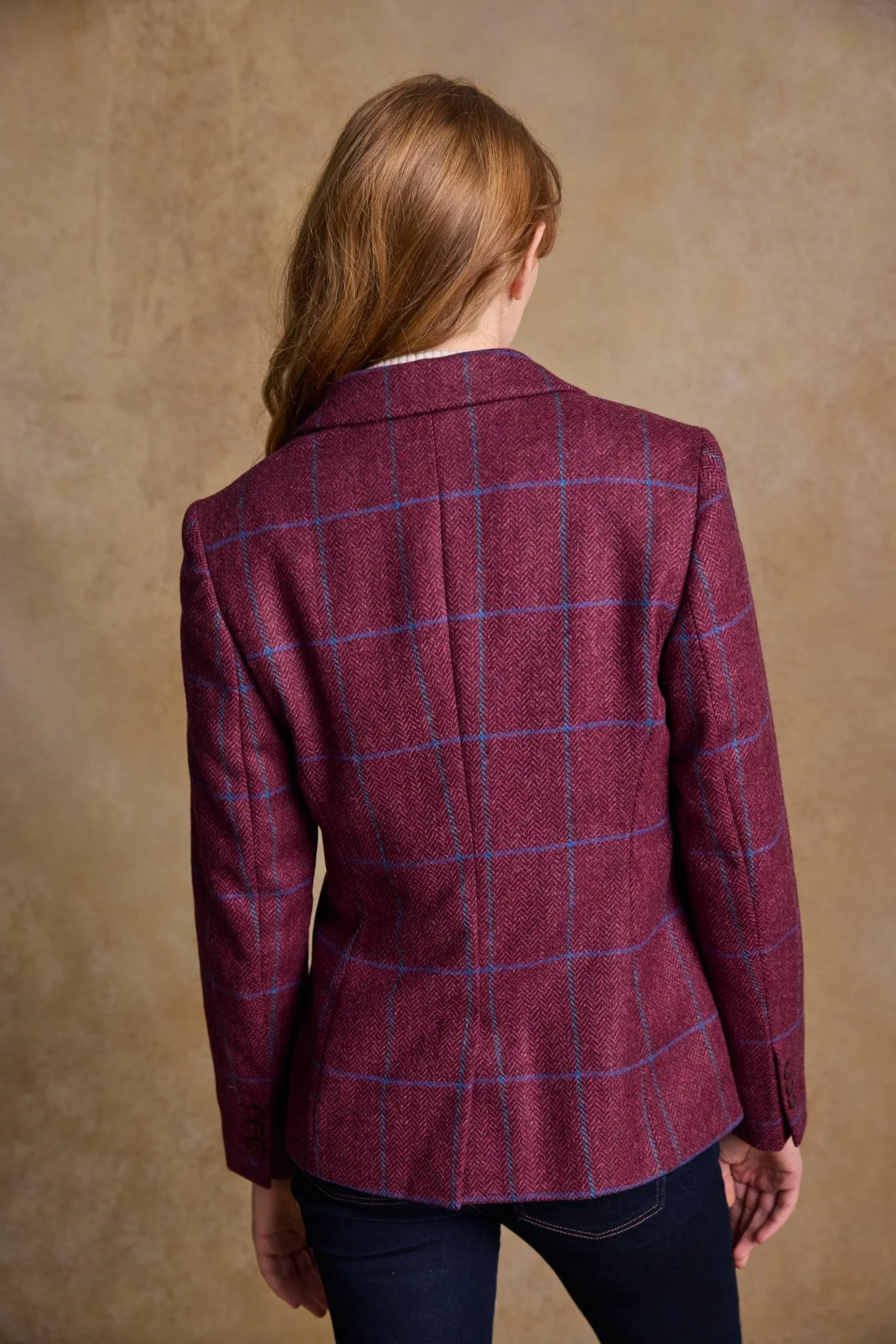 Tara Tweed Hacking Jacket - Rose Herringbone Check - Image 9